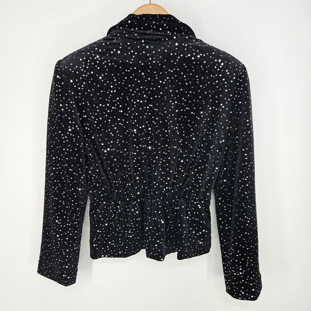 & Other Stories Paris Atelier Black Sequined Blazer Jacket Size 2 Padded Shoulde